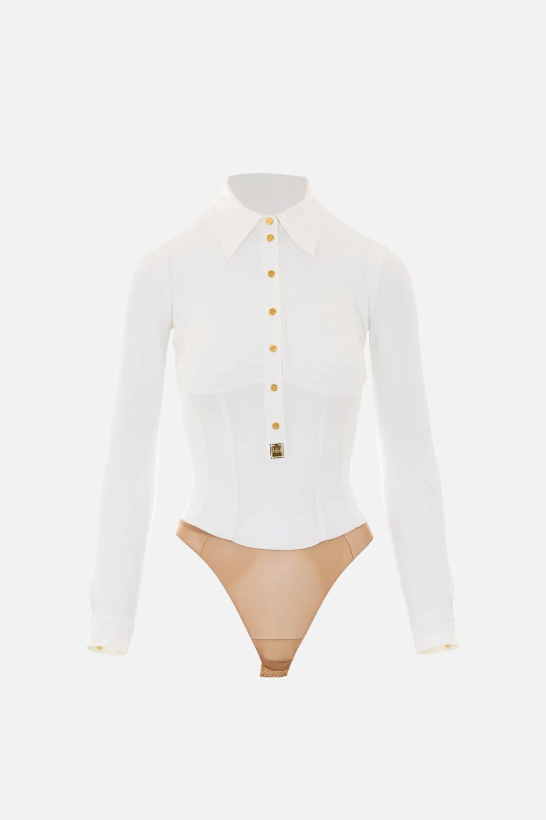 Elisabetta Franchi Body Slim con Colletto e Bottoni Dorati CB00466E2 AVORIO