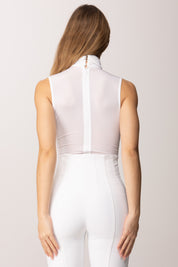 Elisabetta Franchi Body Smanicato a Collo Alto con Dettaglio Gioiello BO01661E2 AVORIO