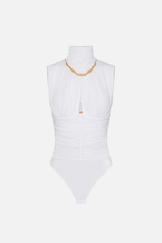 Elisabetta Franchi Body Smanicato a Collo Alto con Dettaglio Gioiello BO01661E2 AVORIO