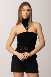 Elisabetta Franchi Body Smanicato con Fermaglio Gioiello BO01761E2 NERO