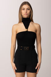 Elisabetta Franchi Body Smanicato con Fermaglio Gioiello BO01761E2 NERO