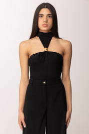 Elisabetta Franchi Body Smanicato con Fermaglio Gioiello BO01761E2 NERO