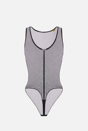 Elisabetta Franchi Body Smanicato In Tulle con Inderti In Vinile BO01357E2 NERO