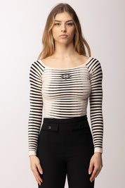 Elisabetta Franchi Body Tricot Off-shoulder Zebrato BK79S61E2 BURRO/NERO
