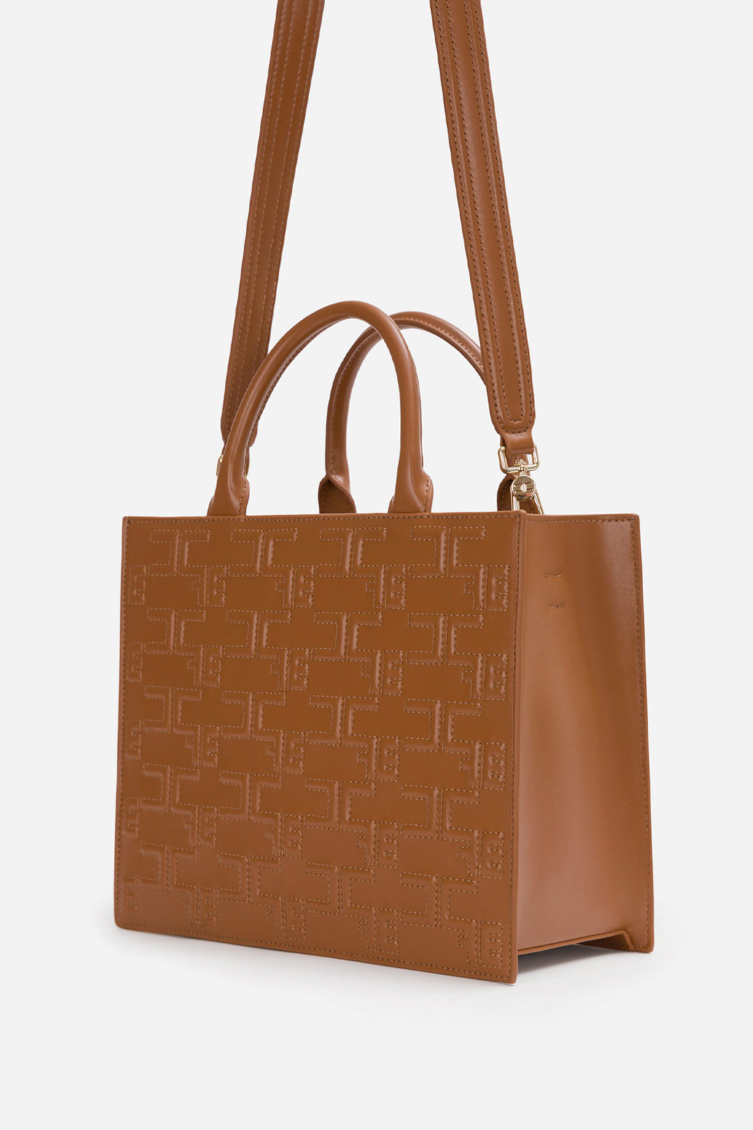 Elisabetta Franchi Bold Monogram Medium Shopper CUOIO