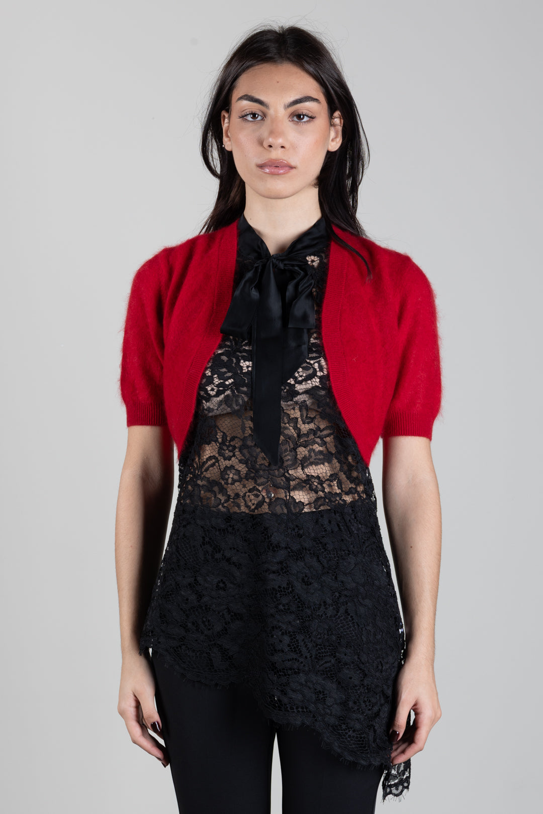 Twin-set Bolero Cropped In Maglia Effetto Spazzolato 262TT3022 BLOODY MARY