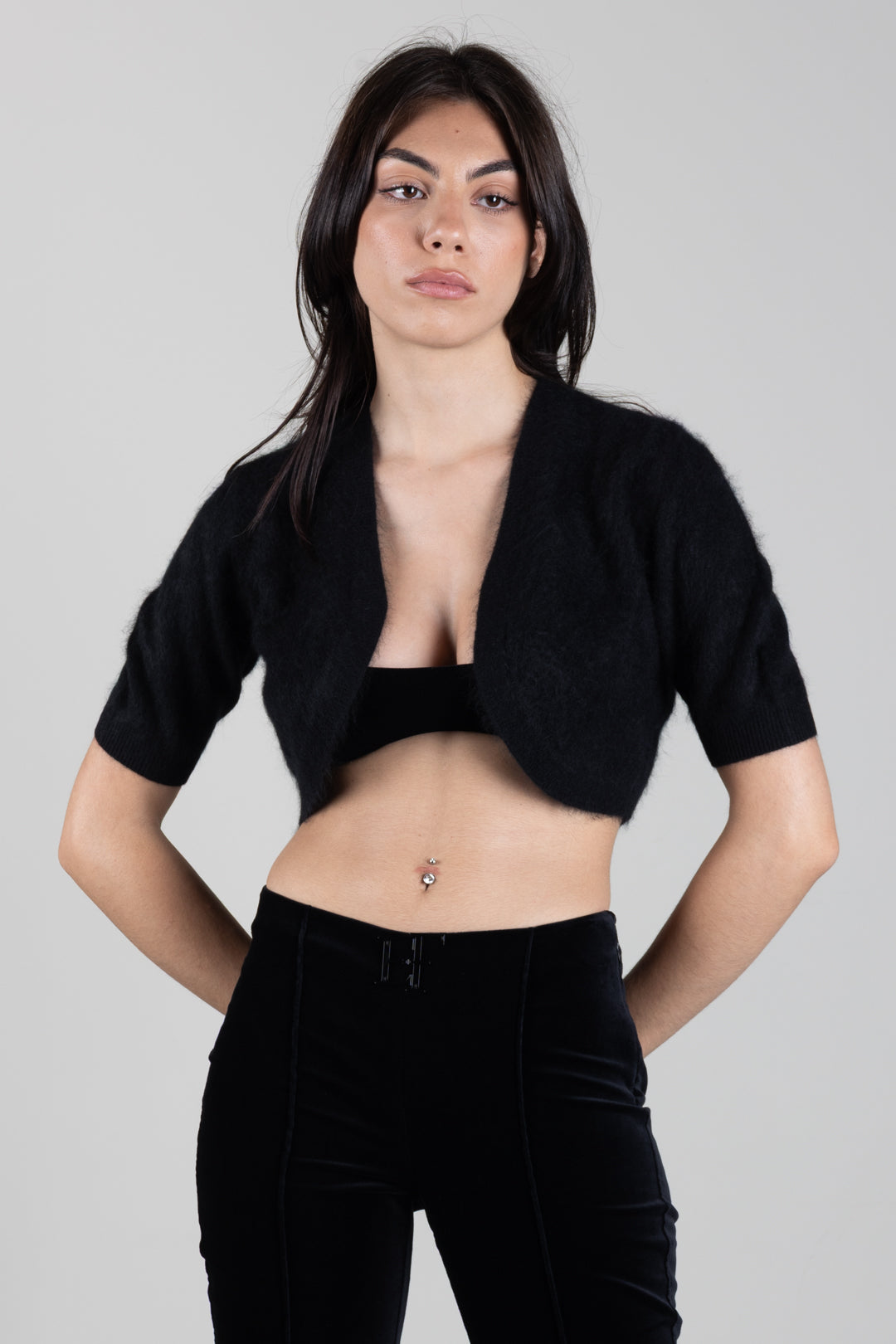 Twin-set Bolero Cropped In Maglia Effetto Spazzolato 262TT3022 NERO