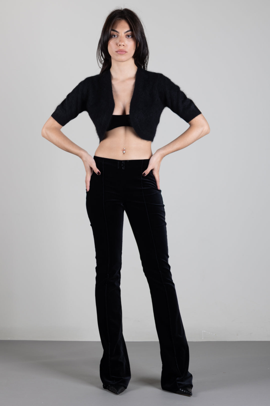 Twin-set Bolero Cropped In Maglia Effetto Spazzolato 262TT3022 NERO