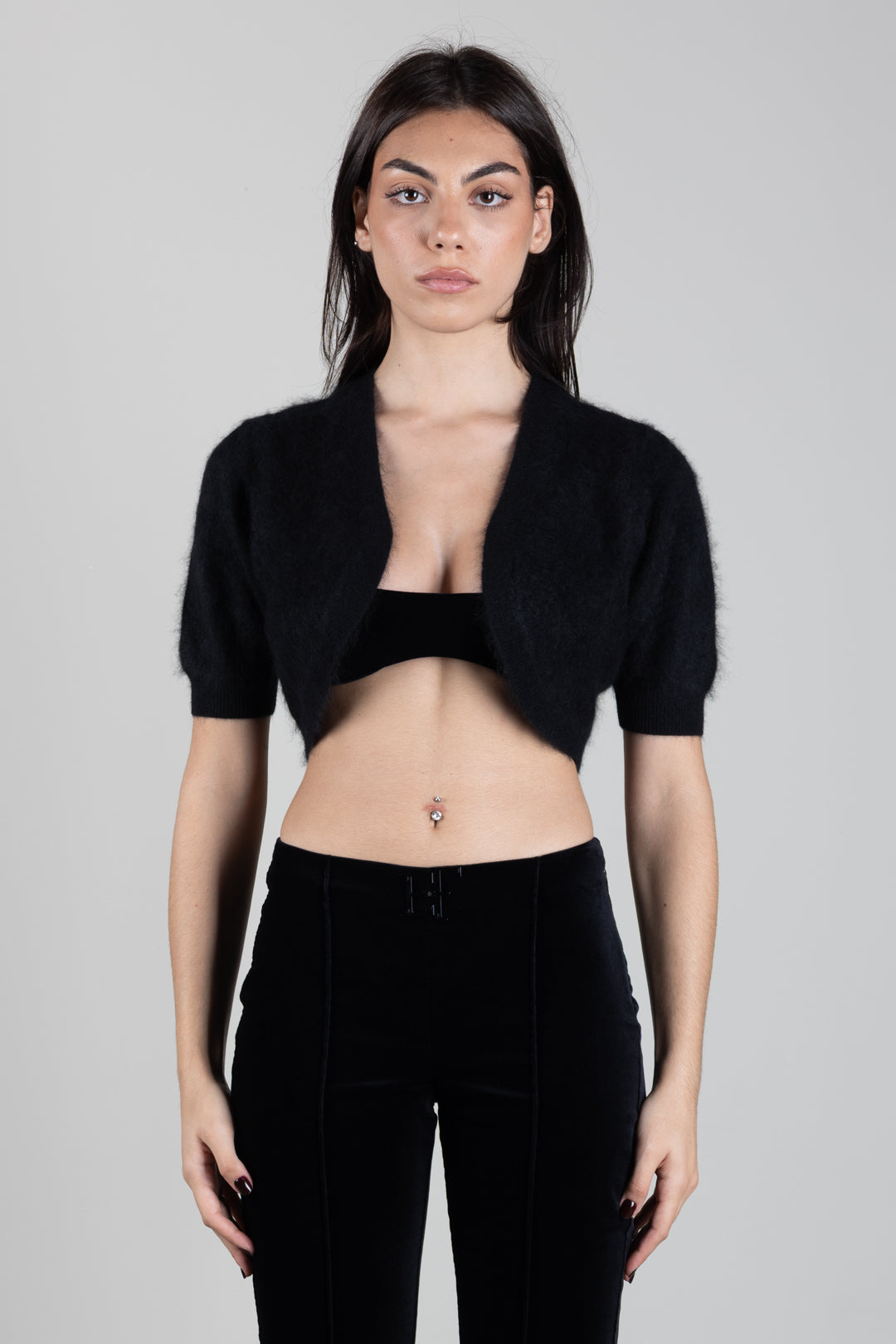 Twin-set Bolero Cropped In Maglia Effetto Spazzolato 262TT3022 NERO