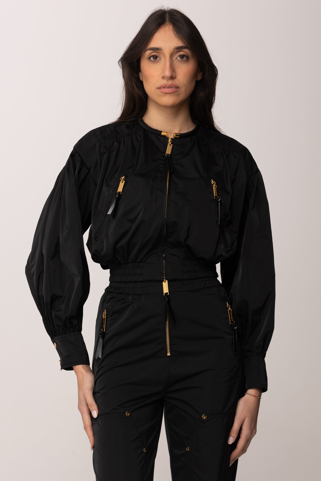 Elisabetta Franchi Bomber Corto In Tessuto Vela NERO