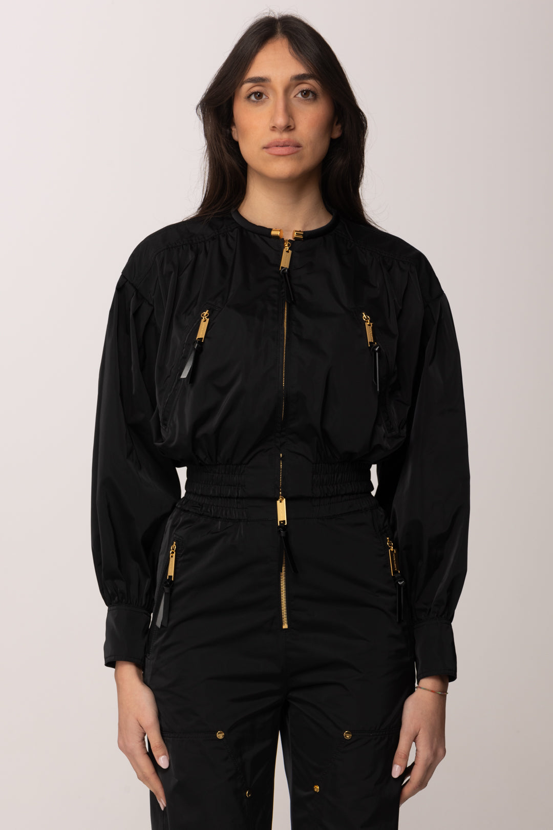 Elisabetta Franchi Bomber Corto In Tessuto Vela NERO