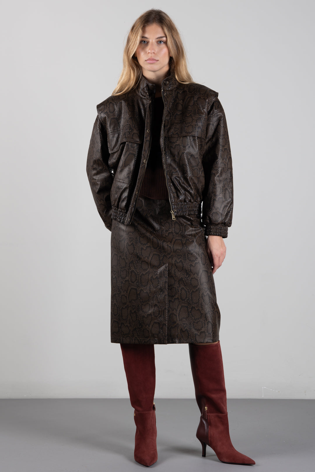 Twin-set Bomber Effetto Pelle Stampa Pitone 262TT2280 ST.PYTHON BROWN/BLAC