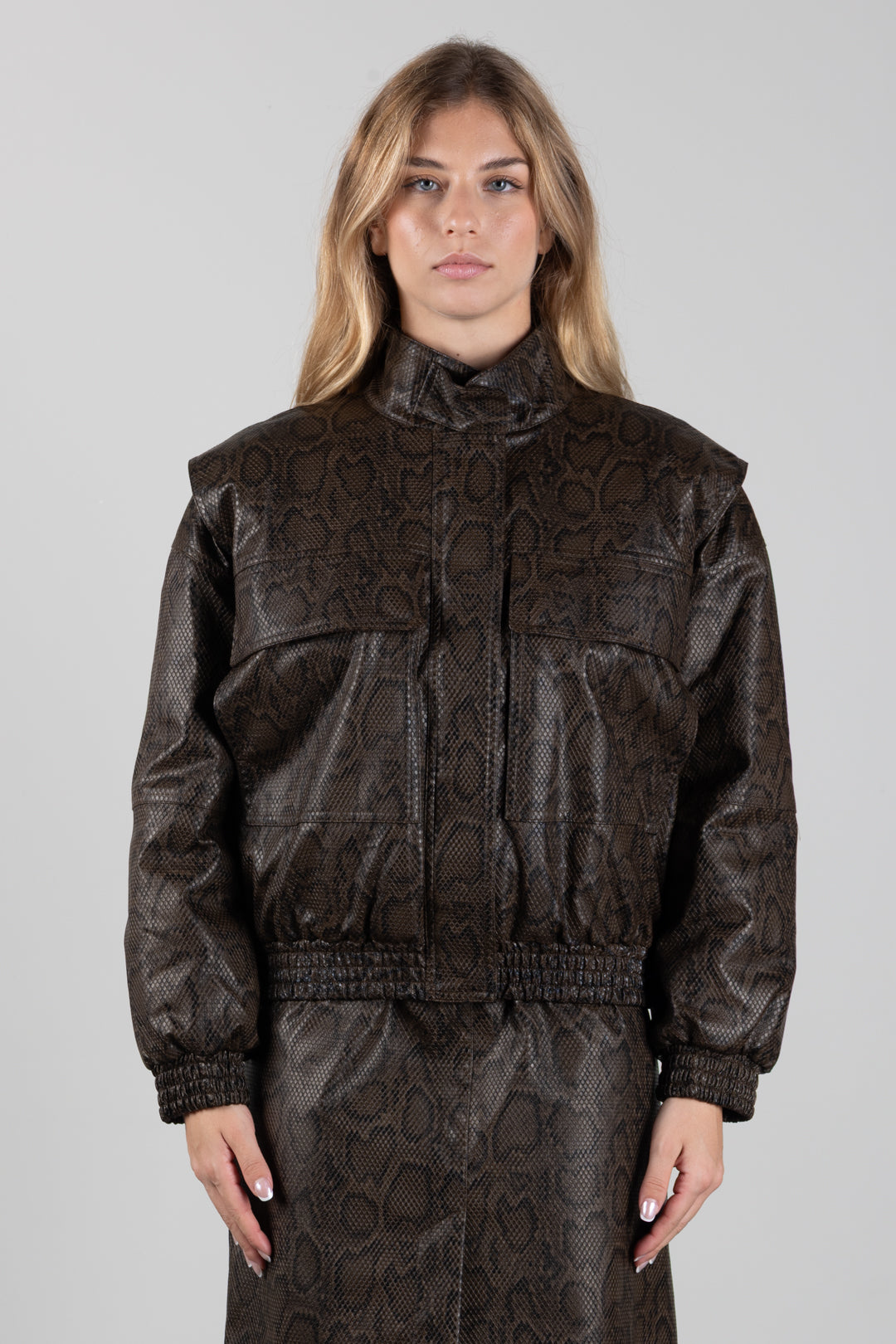 Twin-set Bomber Effetto Pelle Stampa Pitone 262TT2280 ST.PYTHON BROWN/BLAC