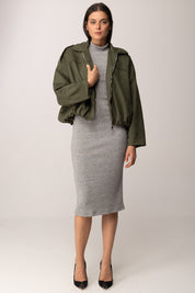 Khloe Femme Bomber Effetto Scamosciato a Vita Arricciata VERDE MILITARE