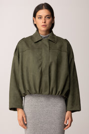 Khloe Femme Bomber Effetto Scamosciato a Vita Arricciata VERDE MILITARE