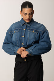 Elisabetta Franchi Bomber In Jeans e Neoprene BJ40N56E2 BLUE DENIM/NERO