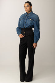 Elisabetta Franchi Bomber In Jeans e Neoprene BJ40N56E2 BLUE DENIM/NERO