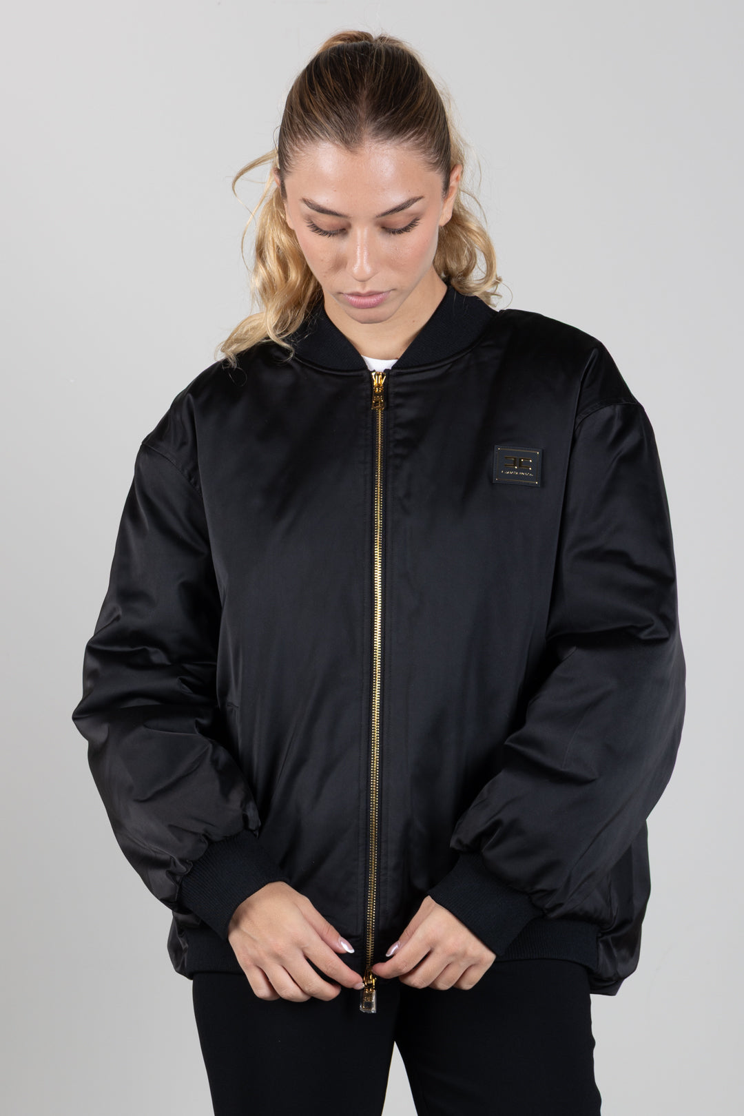 Elisabetta Franchi Bambina Bomber In Nylon con Patch Logo EFGB141CNY044.N000
