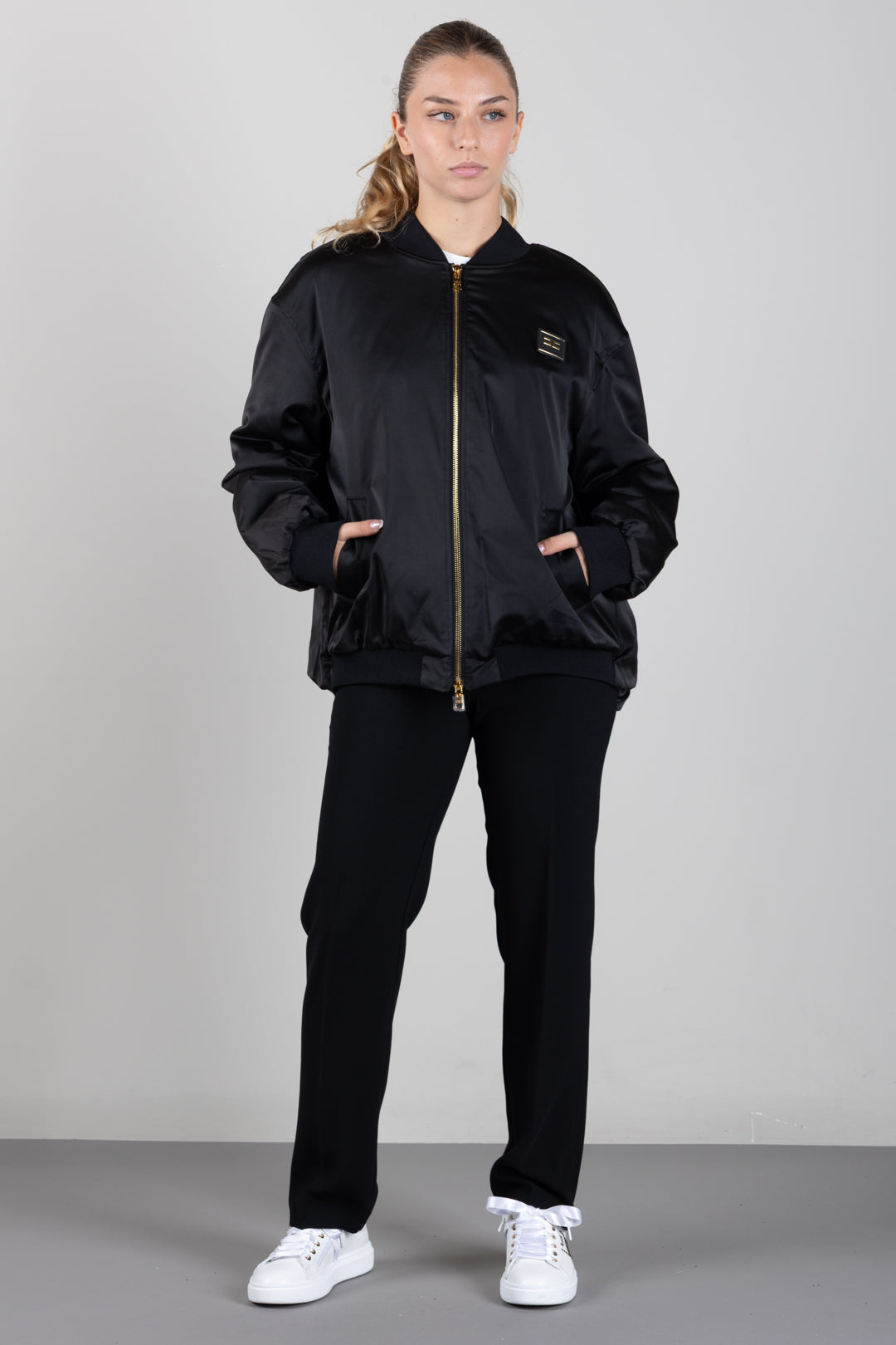 Elisabetta Franchi Bambina Bomber In Nylon con Patch Logo EFGB141CNY044.N000