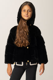 Elisabetta Franchi Bambina Bomber In Velluto con Cappuccio e Bottoni Gioiello EFGB129CNY295 NERO