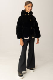 Elisabetta Franchi Bambina Bomber In Velluto con Cappuccio e Bottoni Gioiello EFGB129CNY295 NERO