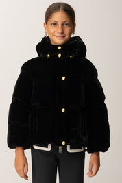 Elisabetta Franchi Bambina Bomber In Velluto con Cappuccio e Bottoni Gioiello EFGB129CNY295 NERO