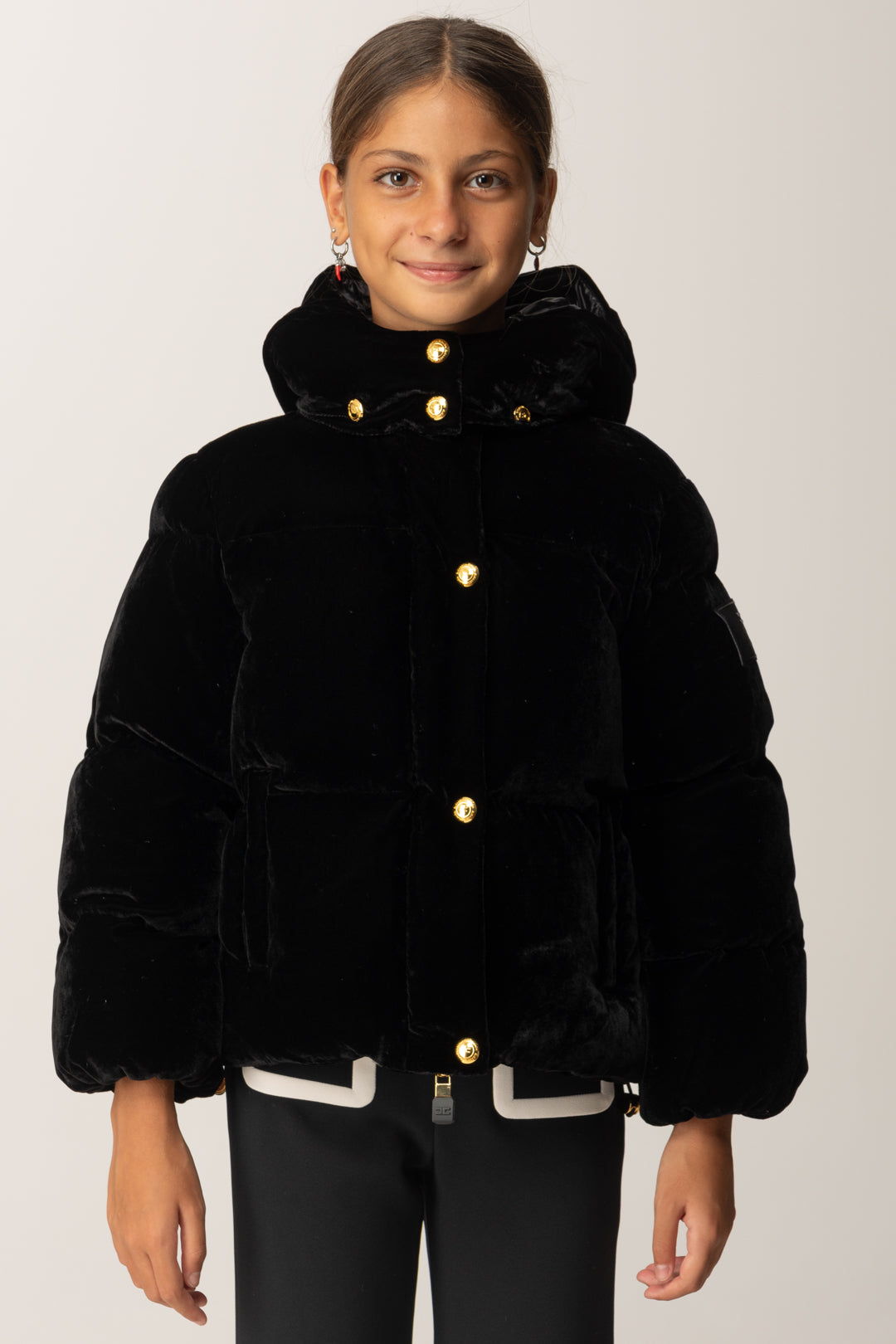 Elisabetta Franchi Girl Girl Velvet Bomber with Hood and Jewel