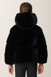 Elisabetta Franchi Bambina Bomber In Velluto con Cappuccio e Bottoni Gioiello EFGB129CNY295 NERO