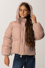 Elisabetta Franchi Bambina Bomber In Velluto con Cappuccio e Bottoni Gioiello EFGB129CNY295 SUNRISE