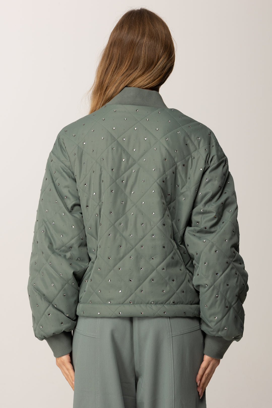 Pinko Bomber Trapuntato con Applicazioni Gioiello VERDE-ERBA TAGLIATA