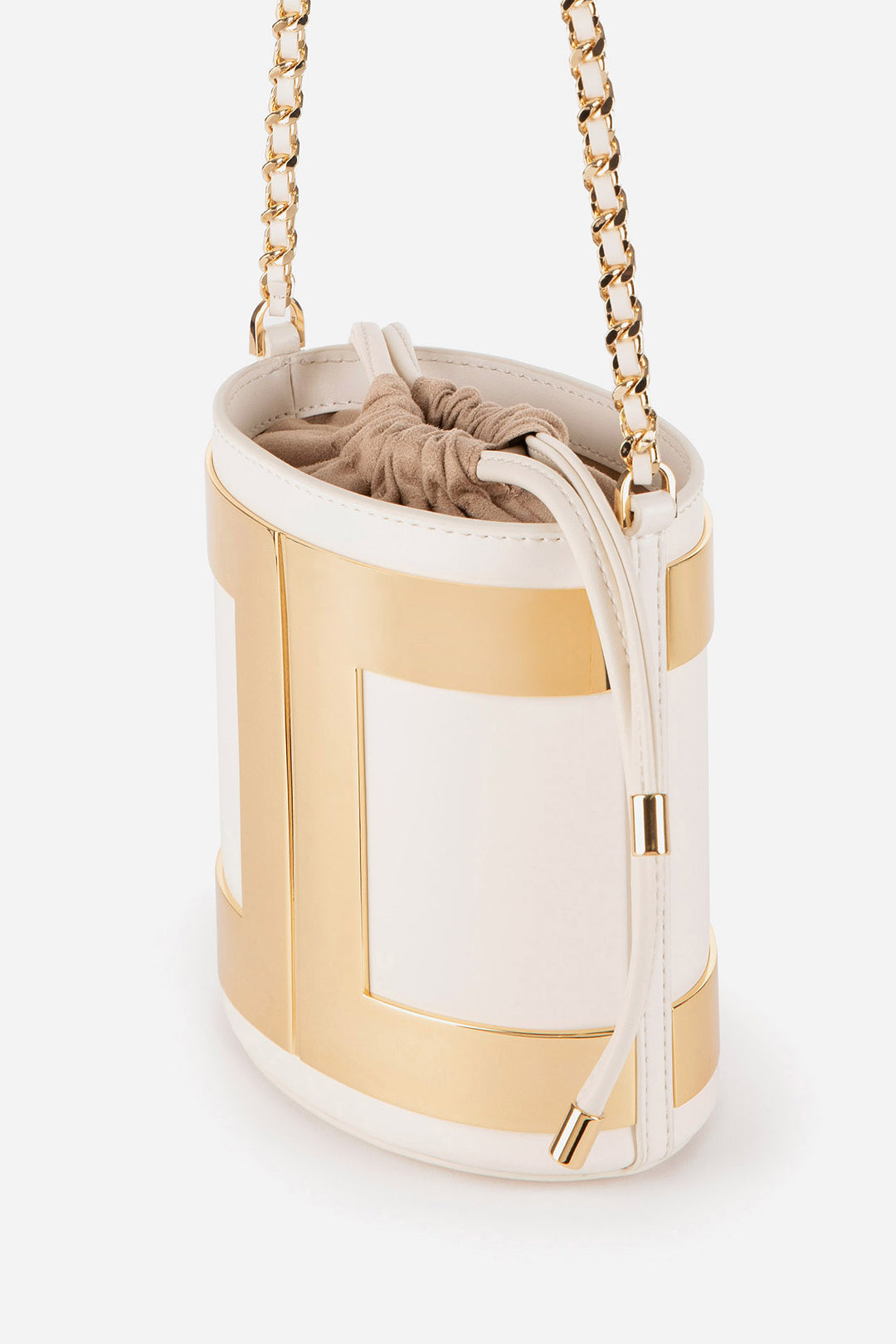 Elisabetta Franchi Borsa a Secchiello con Maxi Logo In Metallo BURRO