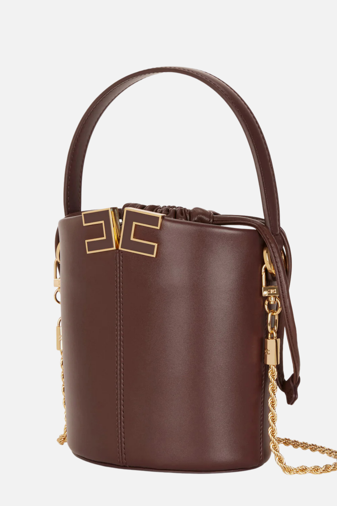 Elisabetta Franchi Borsa a Secchiello con Placca Logo Smaltata BS92A61E2 CACAO