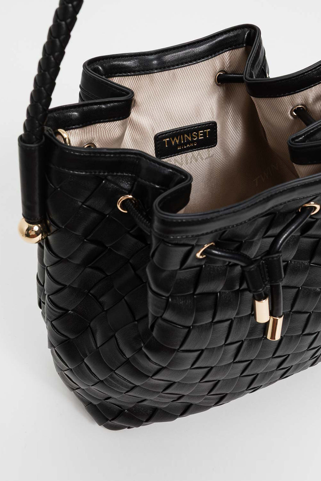 Twin-set Borsa a Secchiello Intrecciata a Mano 261TB7302 NERO