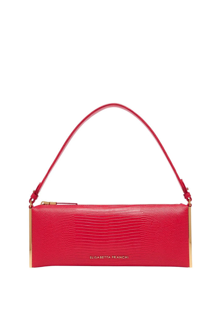 Elisabetta Franchi Borsa a Spalla con Stampa Lucertola e Dettagli Dorati BS15A66E2 RED PASSION