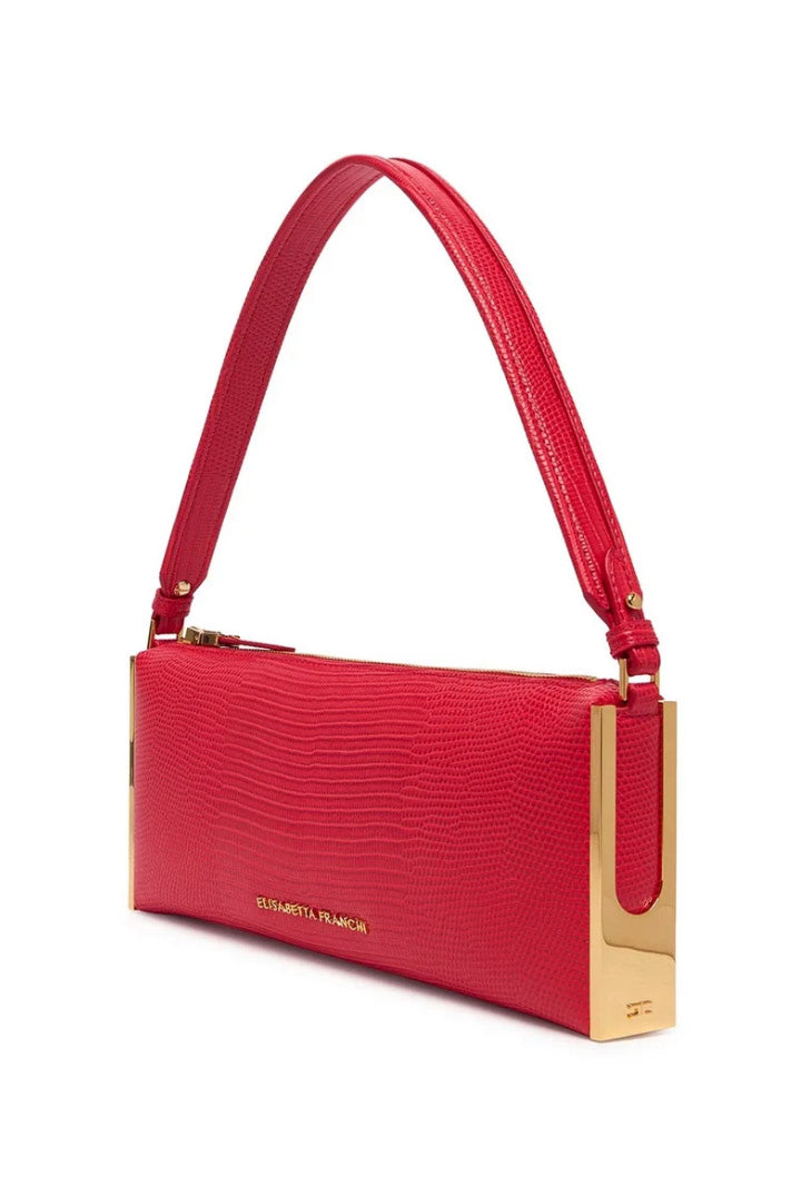 Elisabetta Franchi Borsa a Spalla con Stampa Lucertola e Dettagli Dorati BS15A66E2 RED PASSION