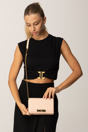 Elisabetta Franchi Borsa a Tracolla con Catena Groumette e Logo BS40A56E2 NUDE