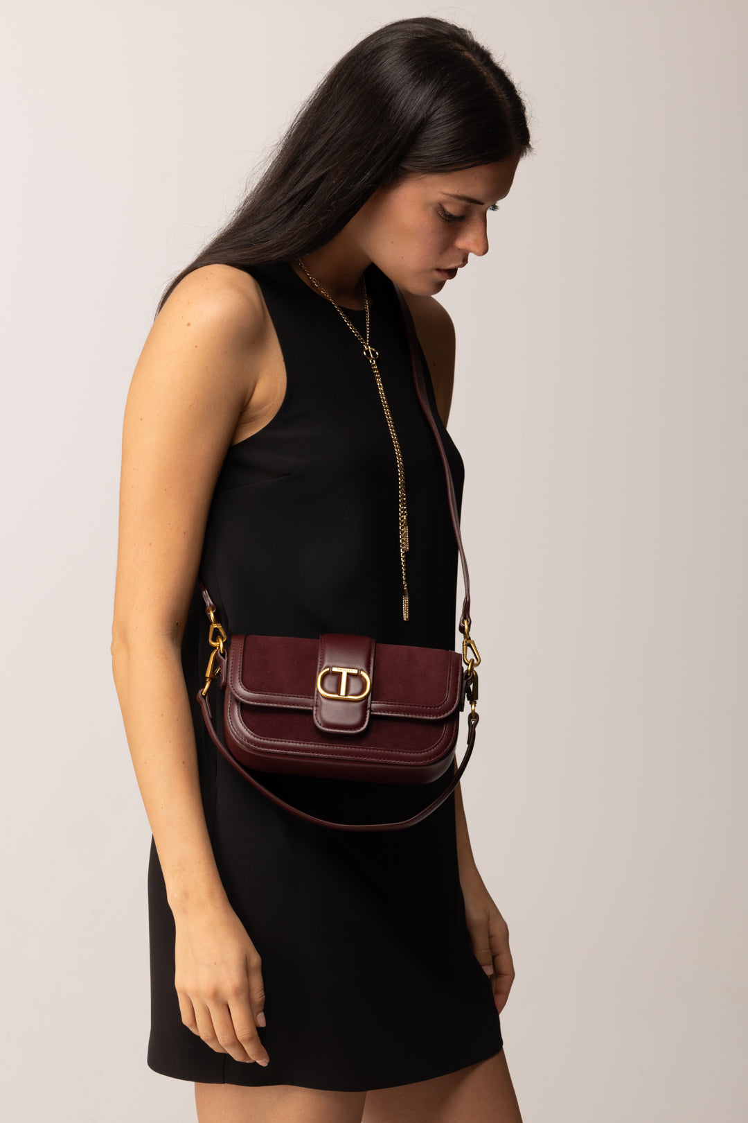 Twin-set Borsa a Tracolla con Inserti In Suede 252TD8371 PURPLE EDEN