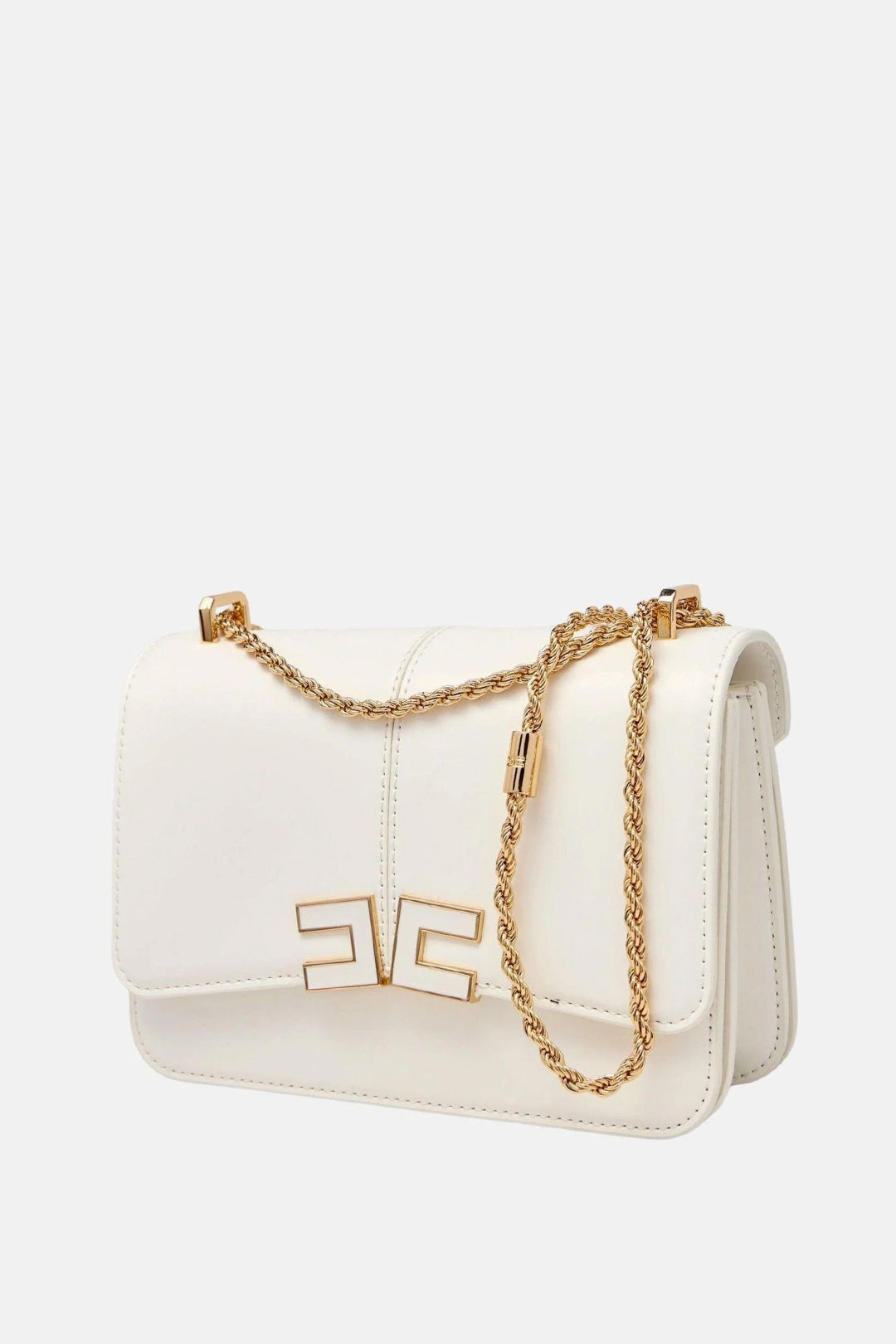 Elisabetta Franchi Borsa a Tracolla con Placca Logo Smaltata BS91A61E2 AVORIO