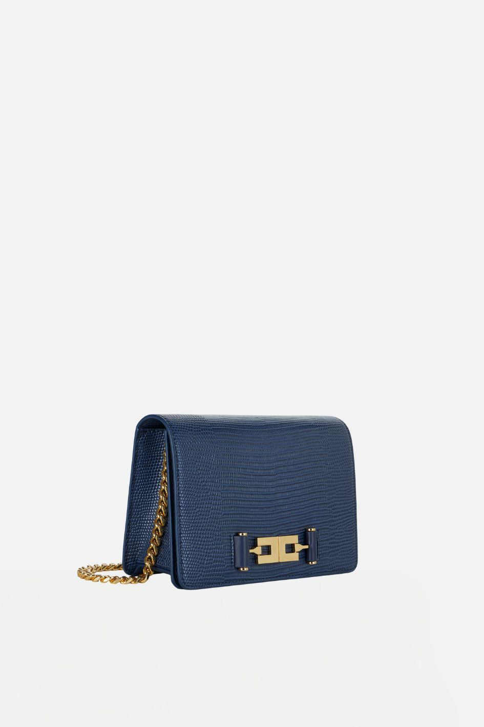 Elisabetta Franchi Borsa a Tracolla Effetto Pelle con Stampa Lucertola BS09A66E2 BLU NOTTE
