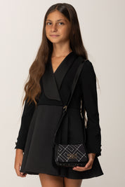 Elisabetta Franchi Bambina Borsa a Tracolla In Crepe con Stampa Logo EFBO108CGA023 NERO/MILK