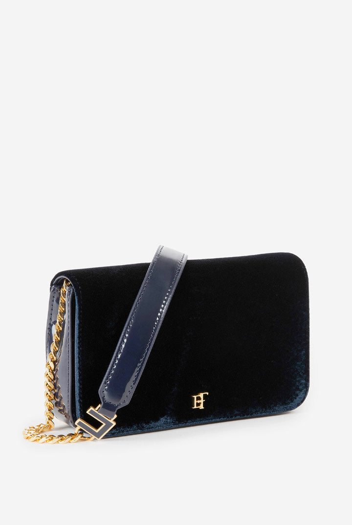 Elisabetta Franchi Borsa a Tracolla In Velluto con Stampa Cocco BS20A67E2 BLU NOTTE