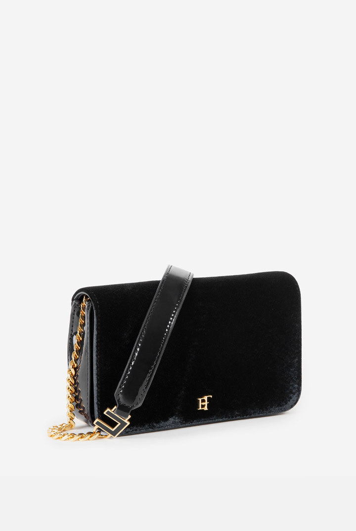 Elisabetta Franchi Borsa a Tracolla In Velluto con Stampa Cocco BS20A67E2 NERO