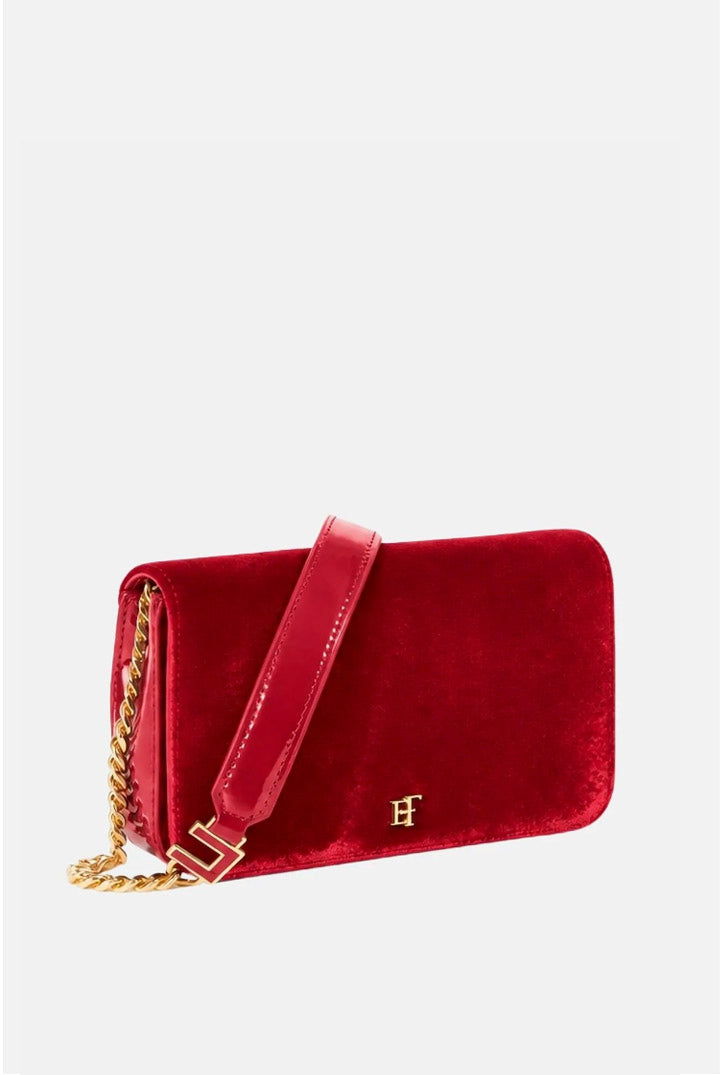 Elisabetta Franchi Borsa a Tracolla In Velluto con Stampa Cocco BS20A67E2 RED PASSION