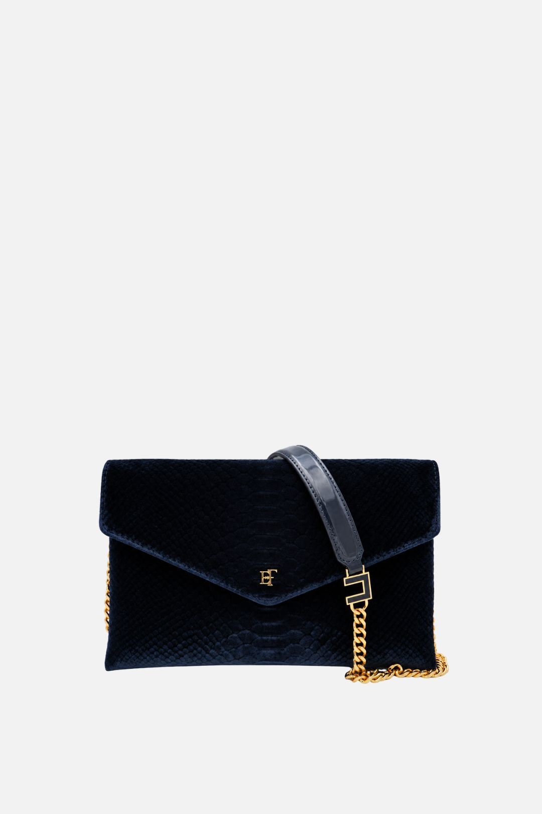 Elisabetta Franchi Borsa a Tracolla In Velluto con Stampa Cocco BS27A67E2 BLU NOTTE