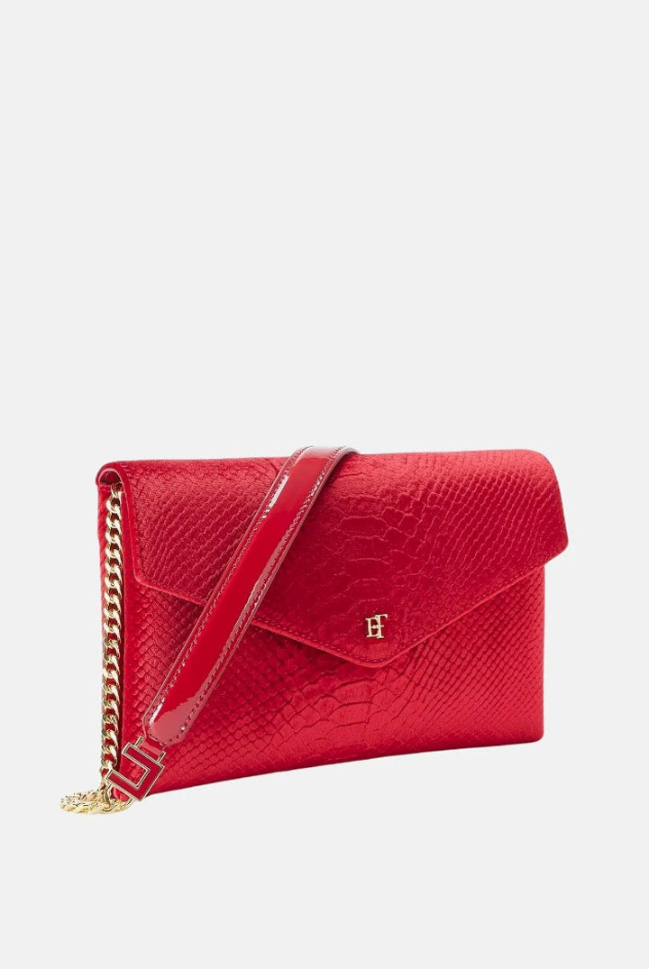 Elisabetta Franchi Borsa a Tracolla In Velluto con Stampa Cocco BS27A67E2 RED PASSION