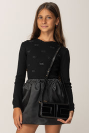 Elisabetta Franchi Bambina Borsa a Tracolla In Vernice con Maxi Logo Cc EFBO109CTV078 NERO