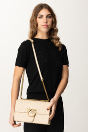 Pinko Borsa a Tracolla Love Bag con Pattern Logo 100941 A1YB BEIGE-GRIGIO FUMO-ANTIQUE GOLD
