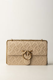 Pinko Borsa a Tracolla Love Bag con Pattern Logo 100941 A1YB BEIGE-GRIGIO FUMO-ANTIQUE GOLD