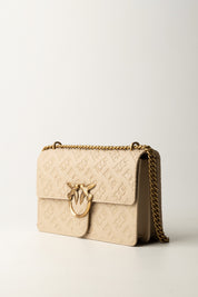 Pinko Borsa a Tracolla Love Bag con Pattern Logo 100941 A1YB BEIGE-GRIGIO FUMO-ANTIQUE GOLD