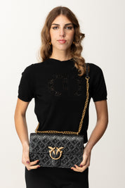 Pinko Borsa a Tracolla Love Bag con Pattern Logo 100941 A1YB NERO-ANTIQUE GOLD